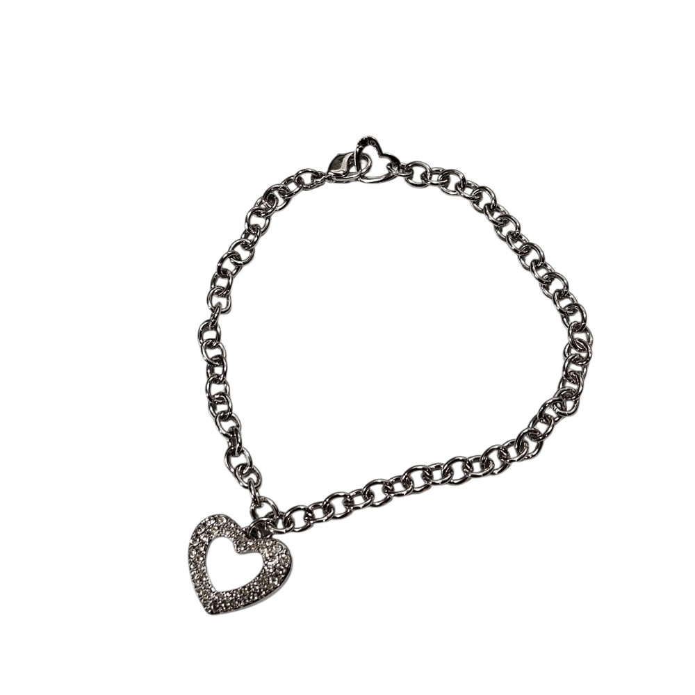 Swarovski Heart Charm Bracelet – 7.5" – Rhodium Plated Crystal Pavé
